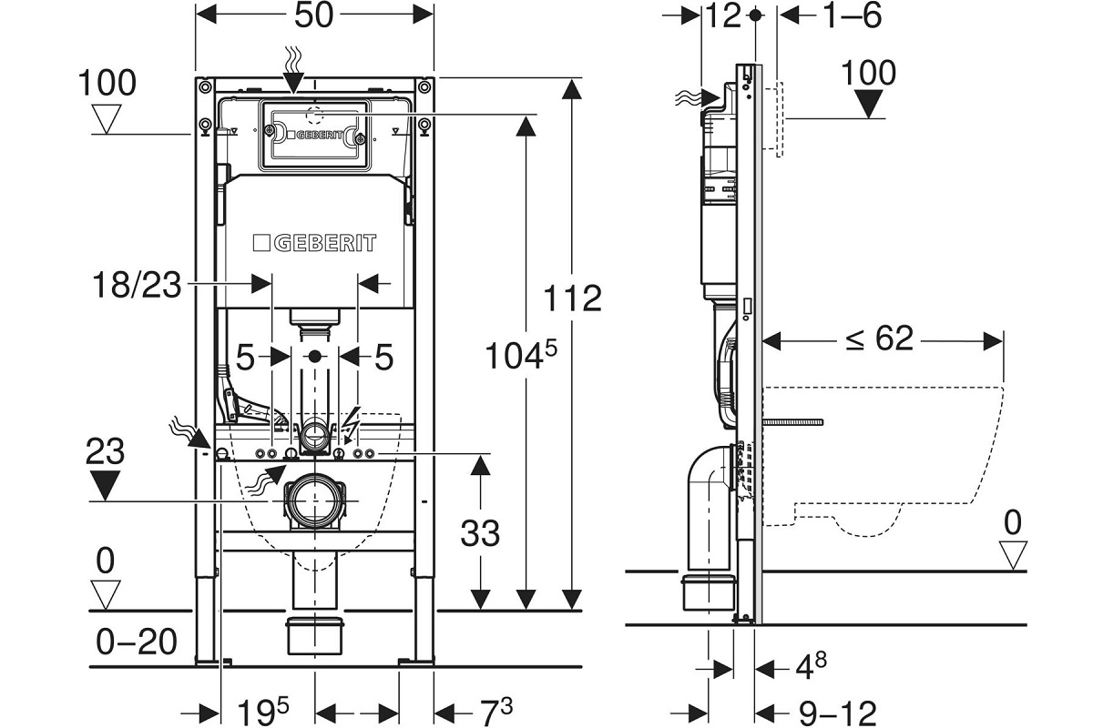 GEBERIT DUOFIX BASIC MONT.ELEMENT ZA SUHU UGRADNJU 112cm + DELTA 01 bijela tipka